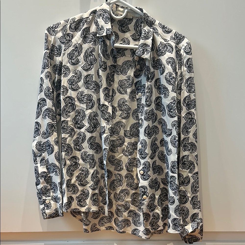 Stella McCartney Black and White Leaf Print Silk Shirt